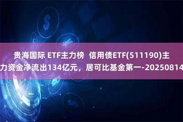 贵海国际 ETF主力榜  信用债ETF(511190)主力资金净流出134亿元，居可比基金第一-20250814
