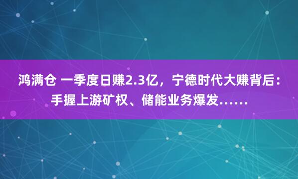 鸿满仓 一季度日赚2.3亿，宁德时代大赚背后：手握上游矿权、储能业务爆发……