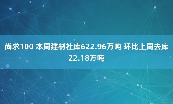 尚求100 本周建材社库622.96万吨 环比上周去库22.18万吨