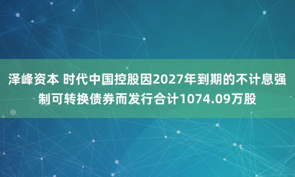 泽峰资本 时代中国控股因2027年到期的不计息强制可转换债券而发行合计1074.09万股