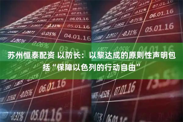 苏州恒泰配资 以防长：以黎达成的原则性声明包括“保障以色列的行动自由”